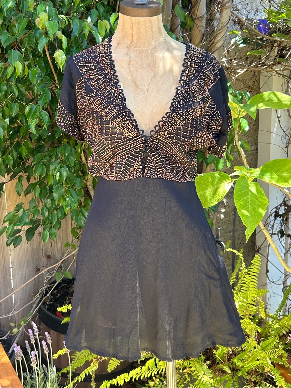 Cleobella Black Mini Dress with Gold Beaded Bodice